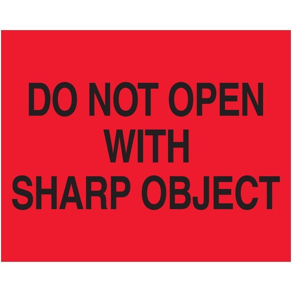 Box Partners 8 x 10 in. Do Not Open with Sharp Object LabelsFluorescent Red DL1631